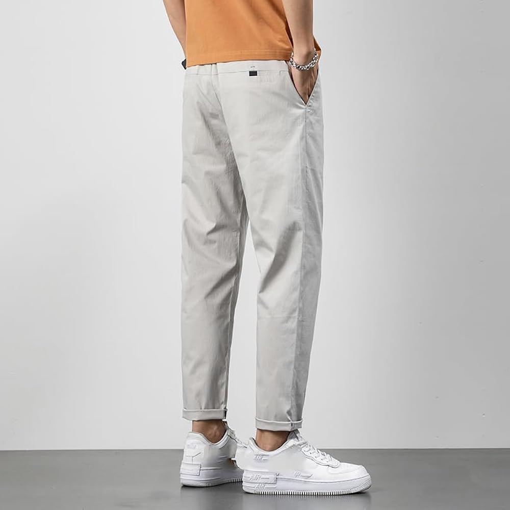 Xingfenly Summer Ankle-Length Pants Men Cotton Straight Fit
